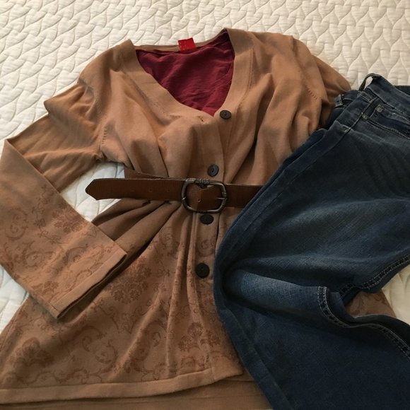 NWT 🎁 J. Jill Light Brown Y2K Baroque Cardigan - Picture 11 of 14